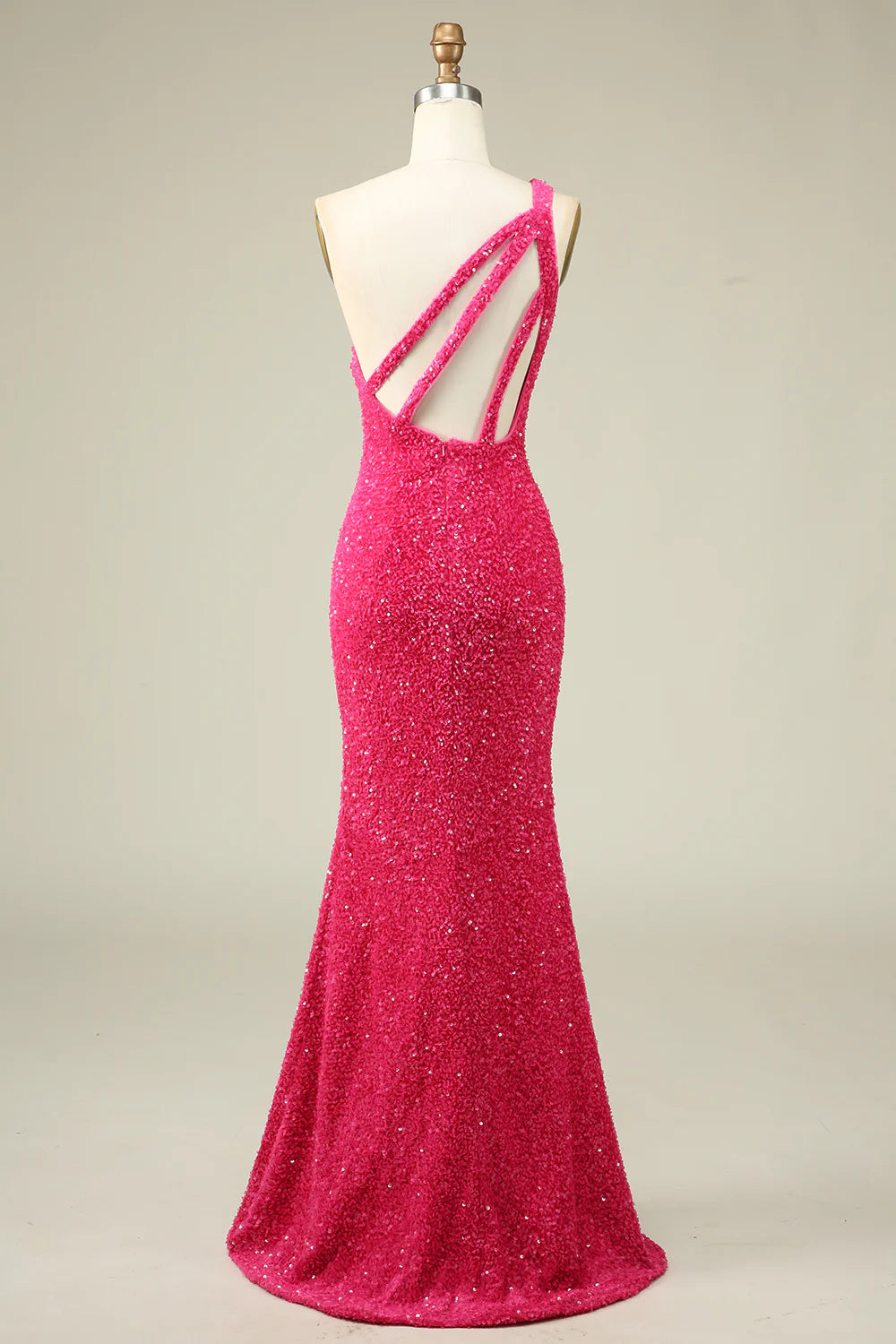 Amzcw Mermaid One Shoulder Fuchsia Sequins Long Prom Dress with Split Front