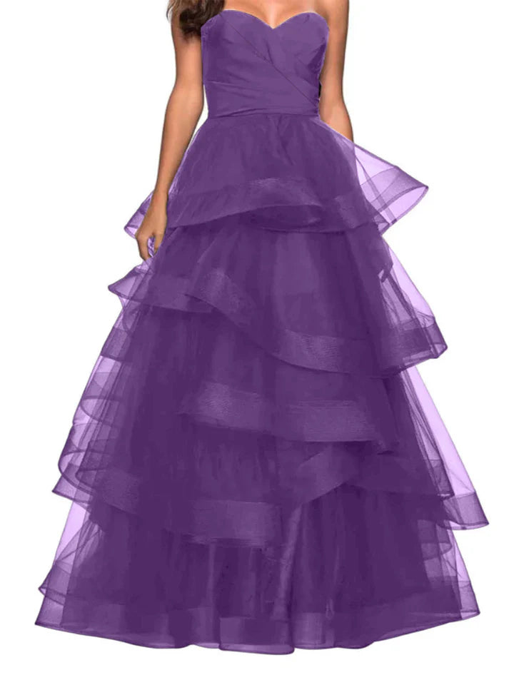 A-Line Sweetheart Ruffles Ball Gown Prom Dresses For Evening Party