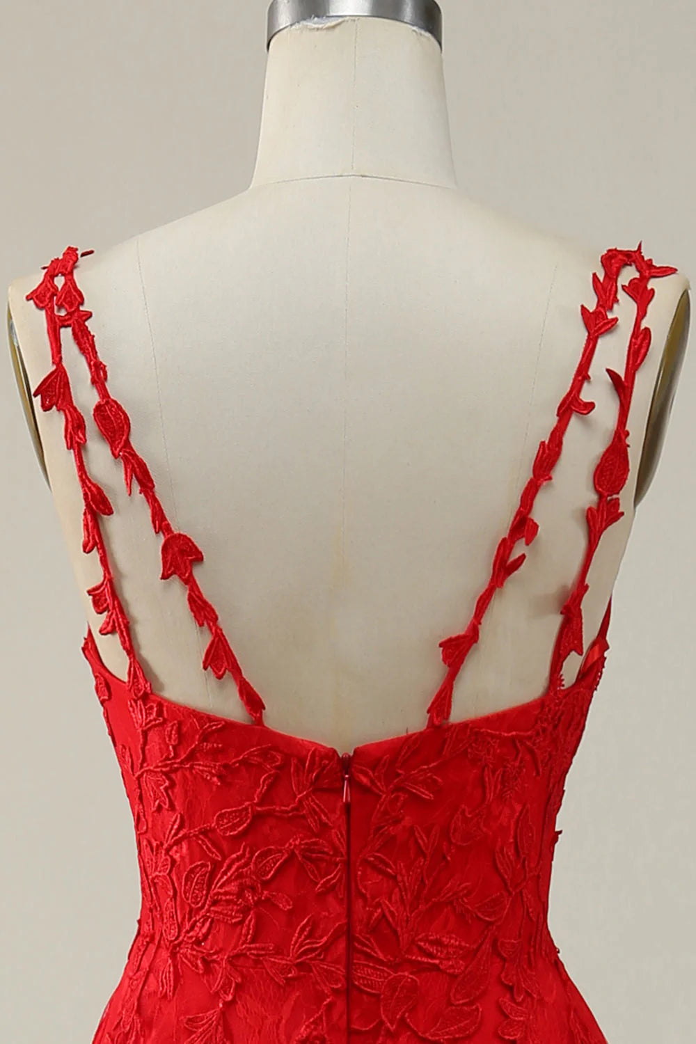 Amzcw A Line Spaghetti Straps Red Long Prom Dress with Appliques