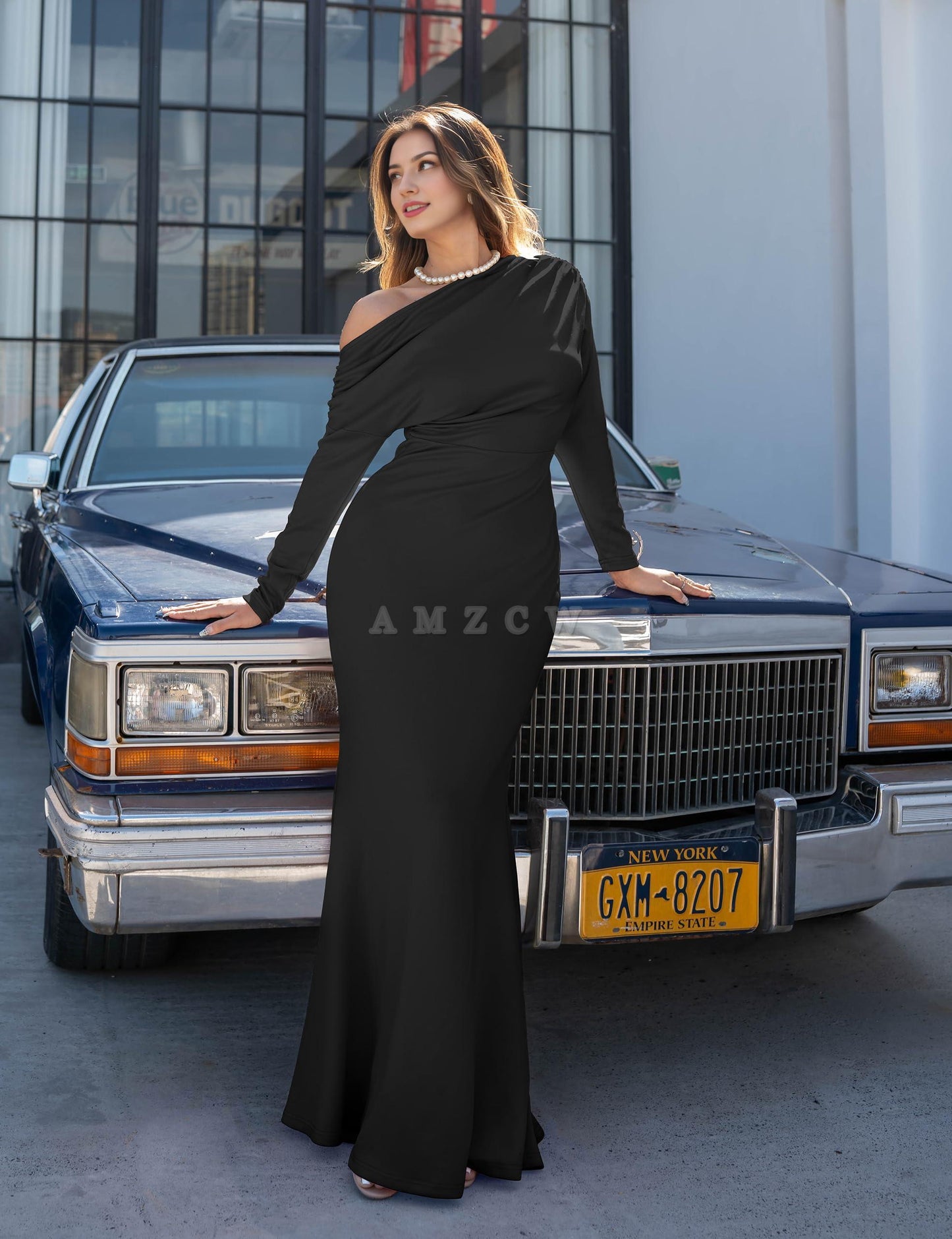 Amzcw Women's Sexy Elegant Long Sleeve Off Shoulder Bodycon Long Evening Formal Dress dresses evening wear