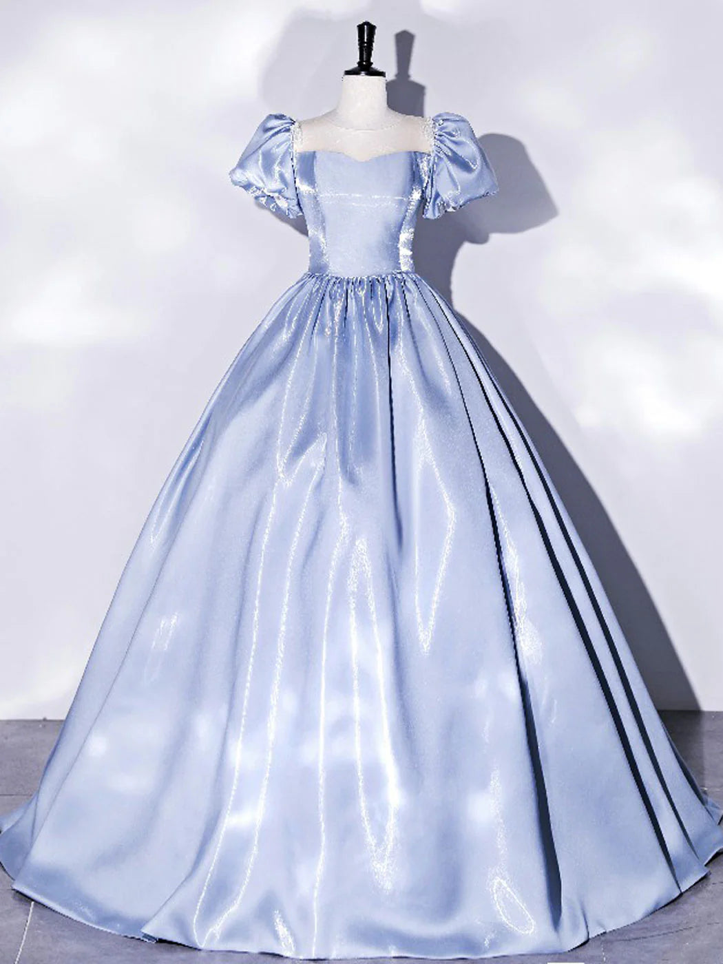 Amzcw Blue Satin Long Prom Dress Blue Satin Formal Evening Dress prom dress in store