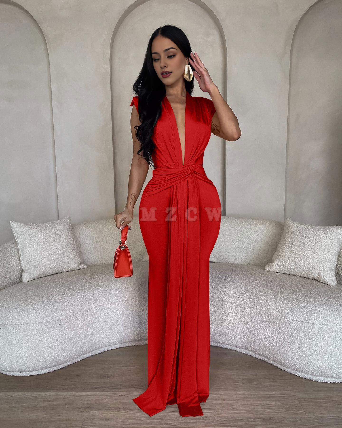 Amzcw Women's Elegant Sleeveless Deep V Neck Bodycon Party Evening Gown Maxi Dress dresses evening wear 