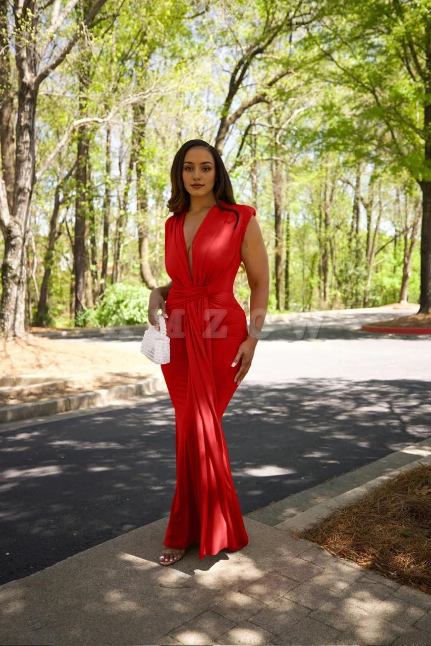 Amzcw Women's Elegant Sleeveless Deep V Neck Bodycon Party Evening Gown Maxi Dress dresses evening wear 