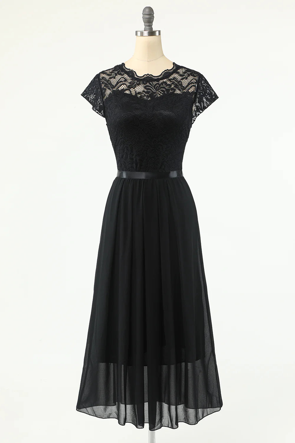 Classic A Line Black Party Dress with Lace