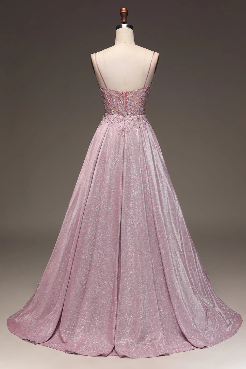 Amzcw Glitter Spaghetti Straps Blush Prom Dress with Beading