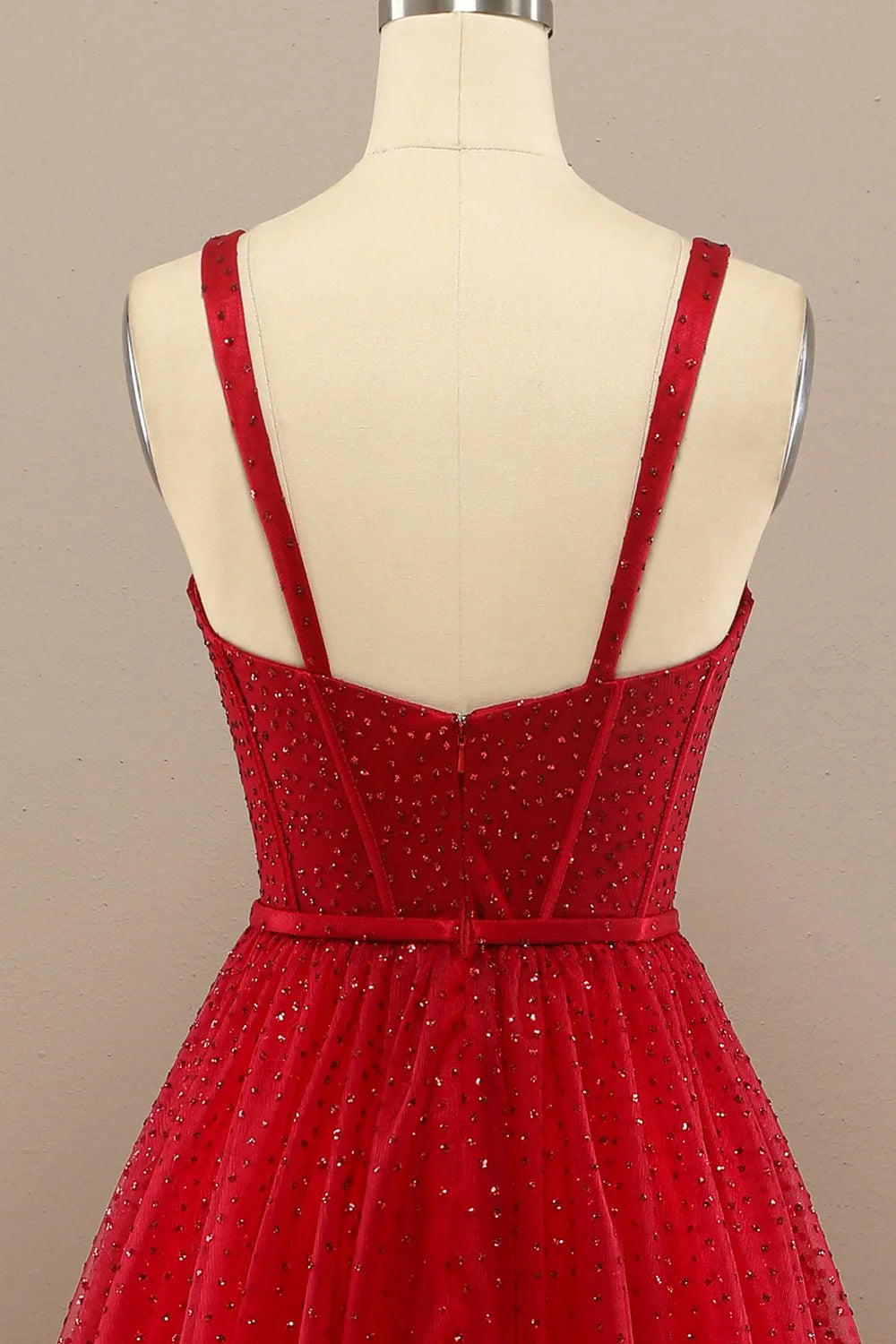 Amzcw Red A Line Sweetheart Tulle Long Prom Dress with Beading