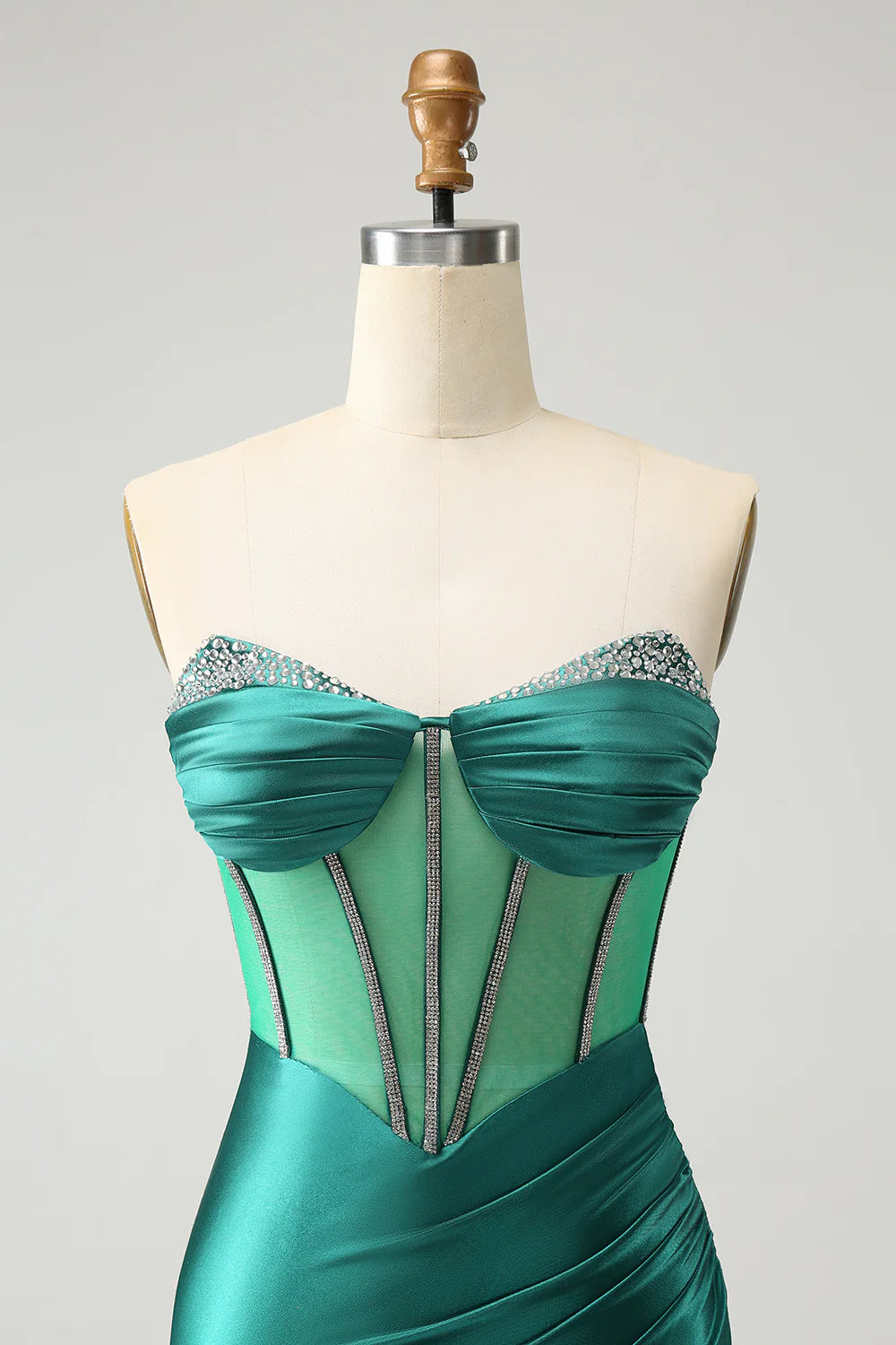 Amzcw Stylish Dark Green Bodycon Sweetheart Pleated Corset Short Homecoming Dress with Beading