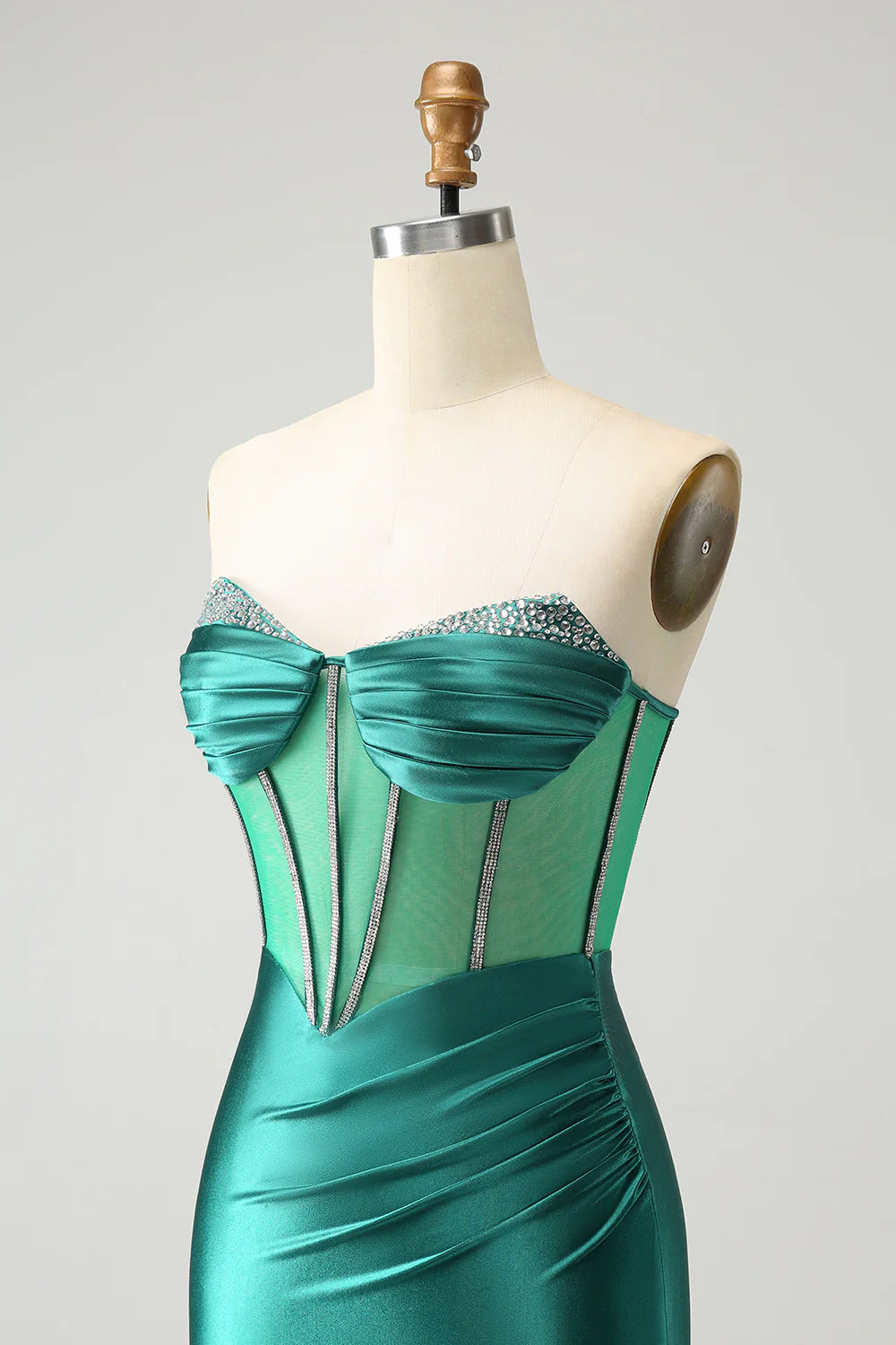Amzcw Stylish Dark Green Bodycon Sweetheart Pleated Corset Short Homecoming Dress with Beading
