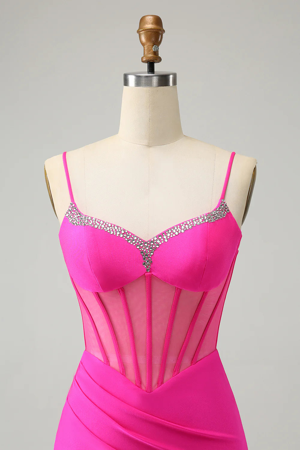Amzcw Stylish Fuchsia Bodycon Lace Up Back Beaded Corset Short Homecoming Dress with Slit