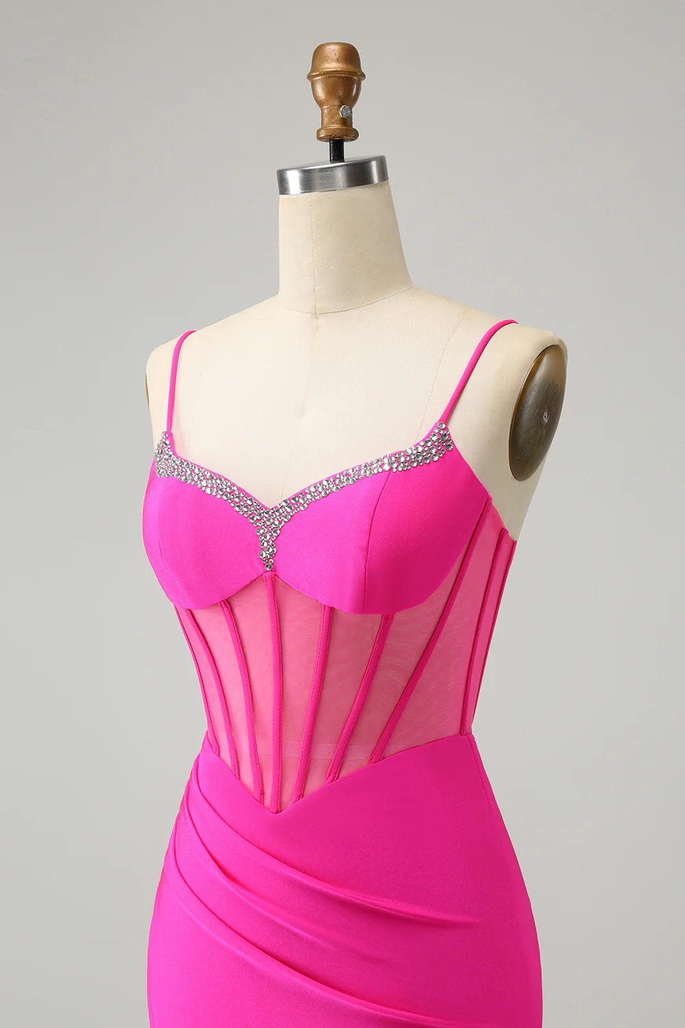 Amzcw Stylish Fuchsia Bodycon Lace Up Back Beaded Corset Short Homecoming Dress with Slit