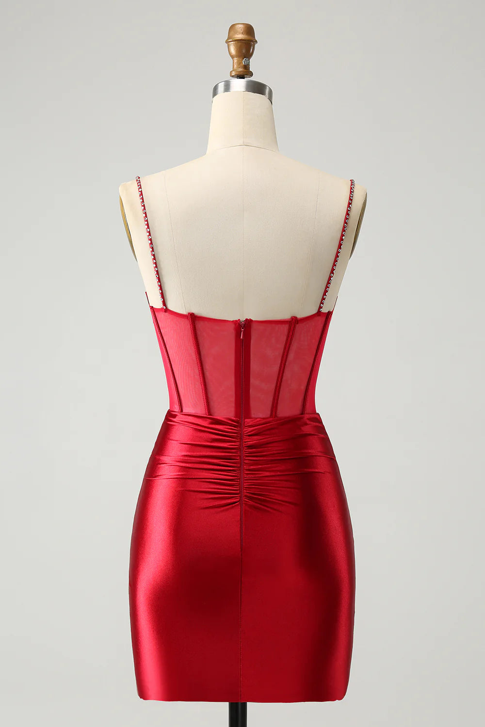 Amzcw Chic Dark Red Bodycon Pleated Corset Short Homecoming Dress with Beading