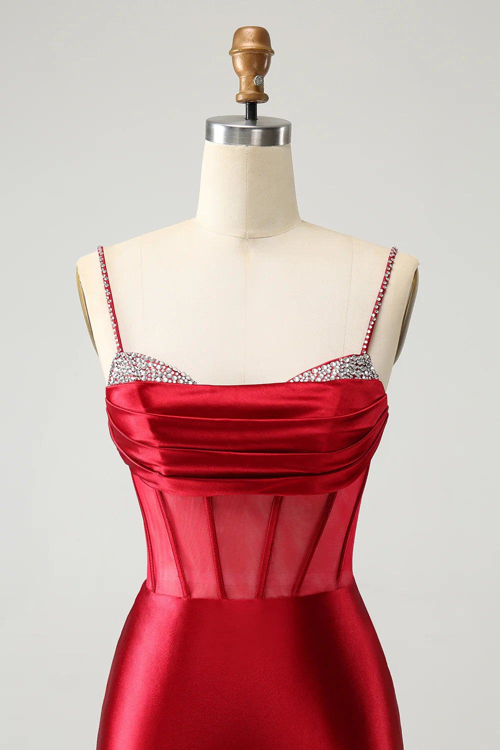 Amzcw Chic Dark Red Bodycon Pleated Corset Short Homecoming Dress with Beading