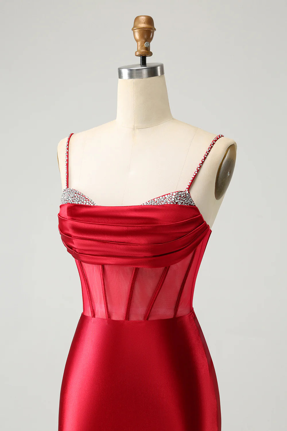 Amzcw Chic Dark Red Bodycon Pleated Corset Short Homecoming Dress with Beading