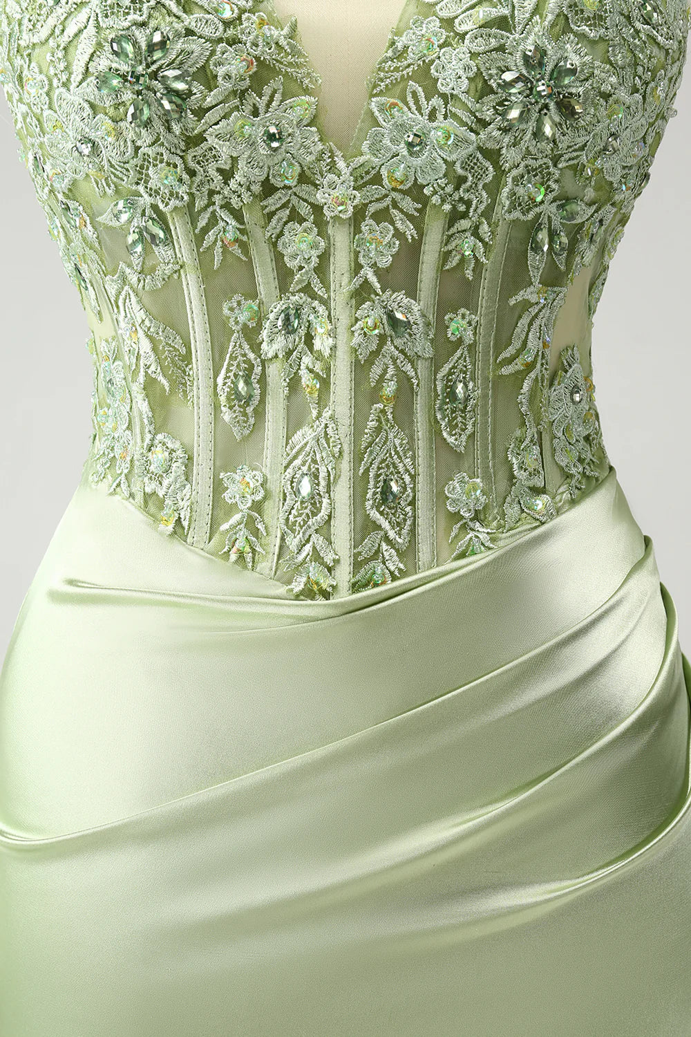 Amzcw Stylish Green Sheath Criss Cross Back Corset Short Homecoming Dress with Appliques