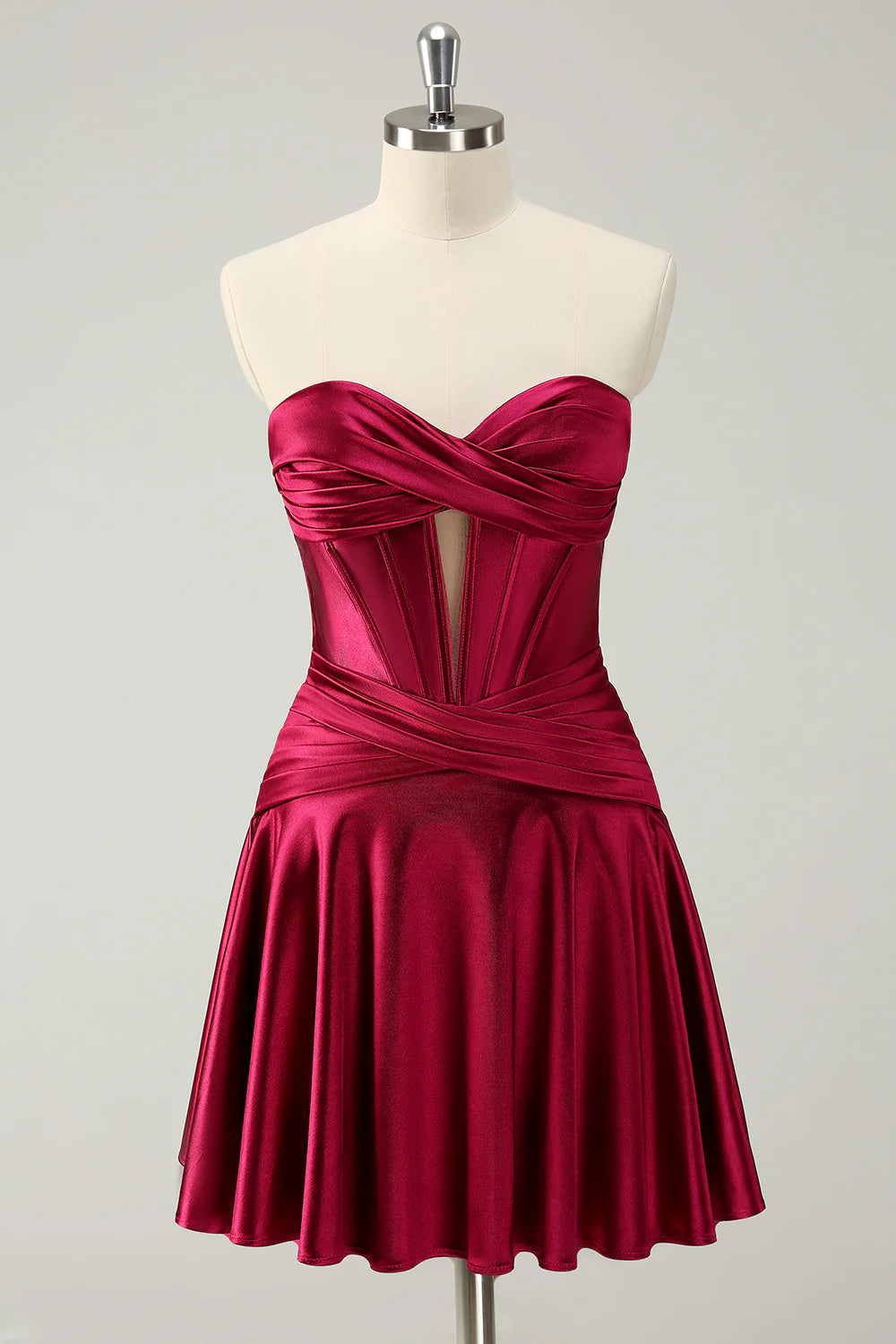 Amzcw Cute Burgundy A Line Sweetheart Criss Cross Corset Homecoming Dress with Ruffles