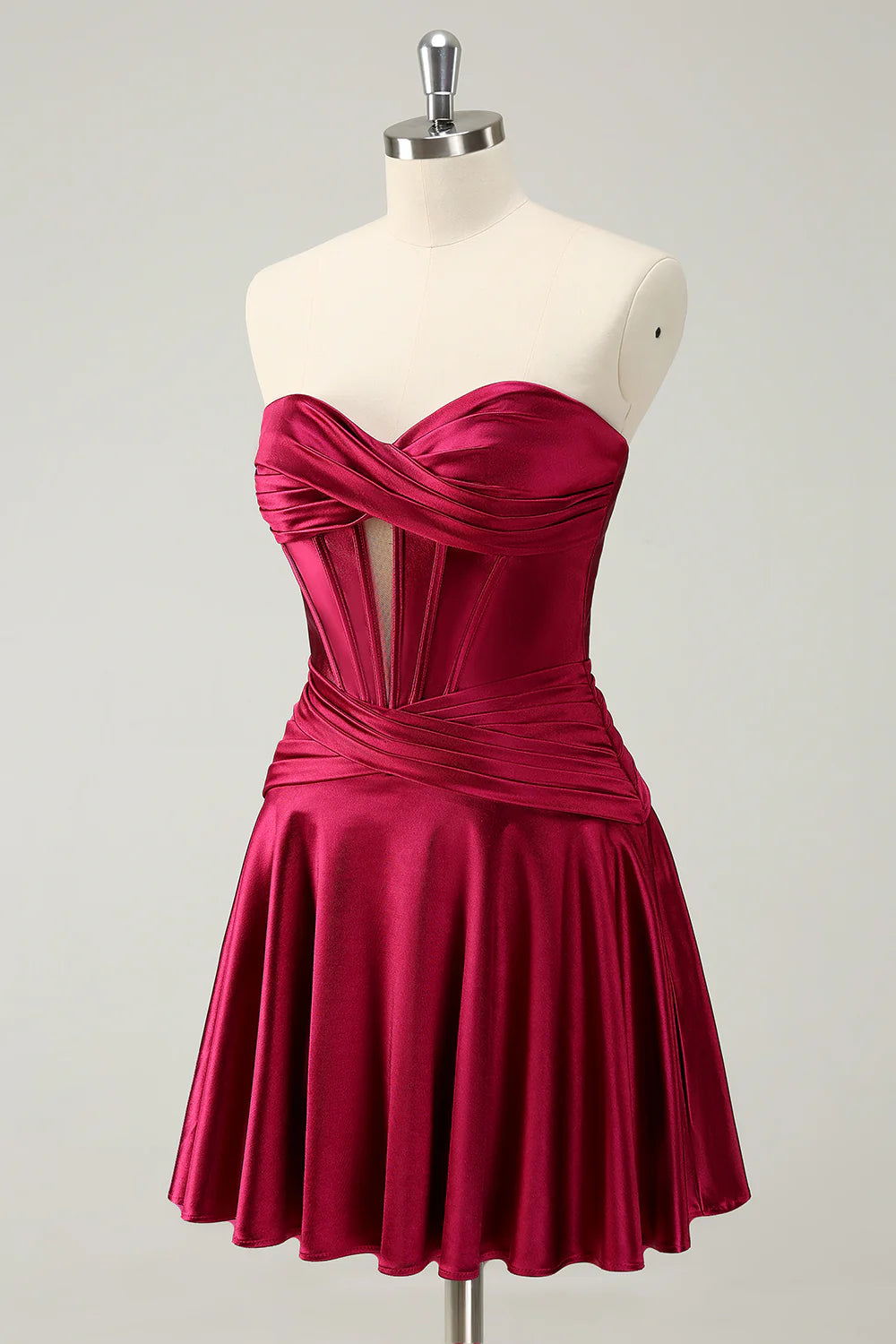Amzcw Cute Burgundy A Line Sweetheart Criss Cross Corset Homecoming Dress with Ruffles