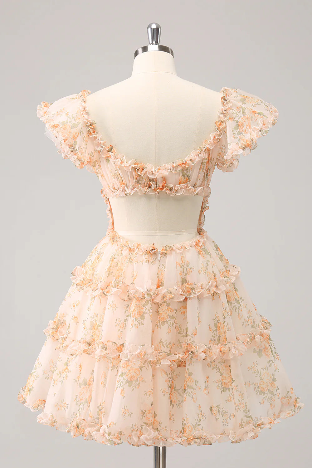 Amzcw Cute Yellow A Line Square Neck Corset Backless Short Homecoming Dress
