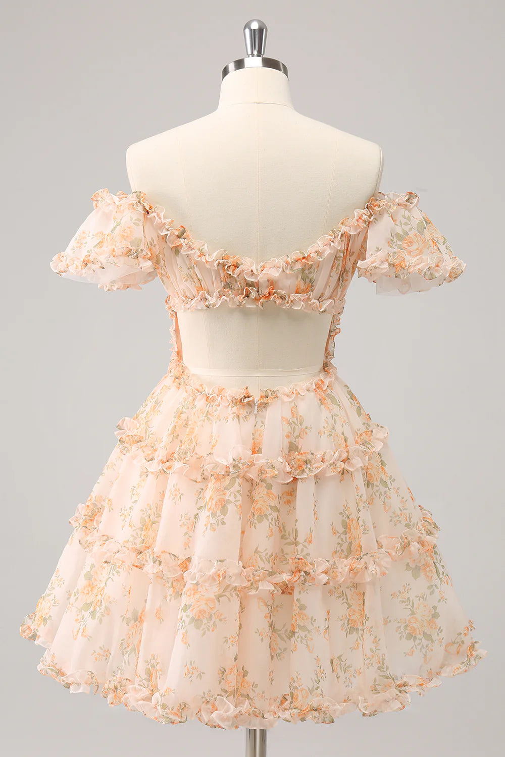 Amzcw Cute Yellow A Line Square Neck Corset Backless Short Homecoming Dress