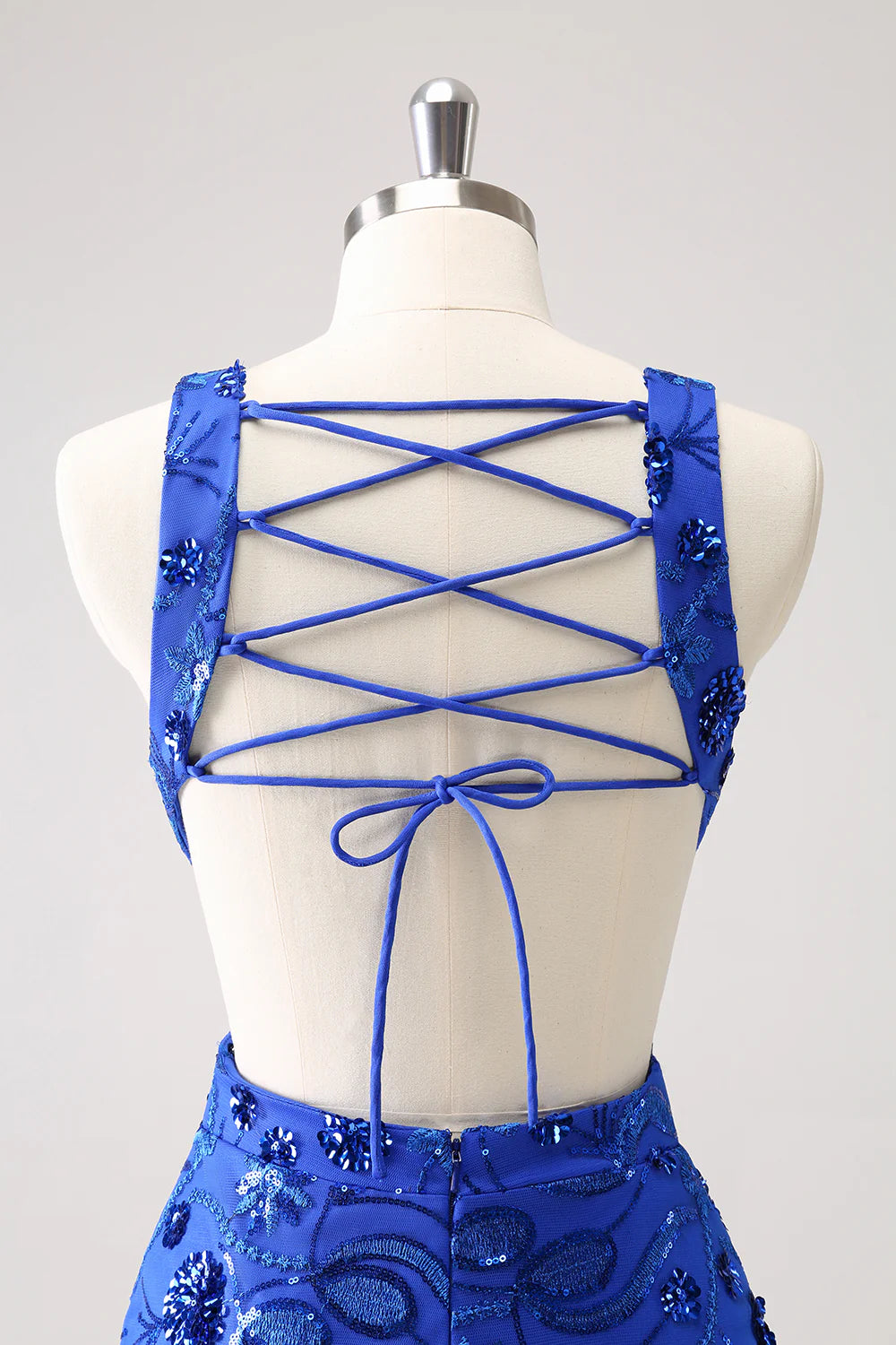 Amzcw Sparkly Royal Blue Tight Hollow Out Sequin Short Homecoming Dress with Lace Up Back