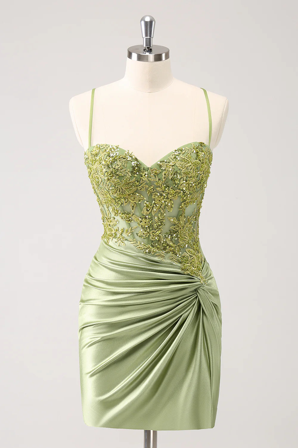 Amzcw Stylish Army Green Tight Lace Up Back Corset Sequin Homecoming Dress with Appliques