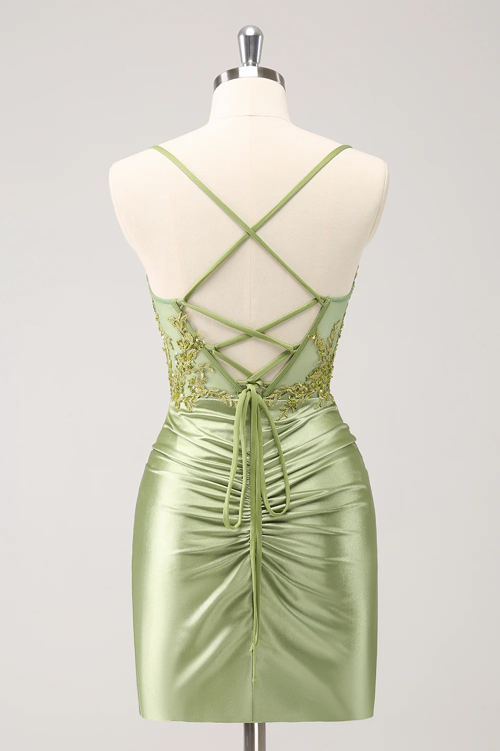 Amzcw Stylish Army Green Tight Lace Up Back Corset Sequin Homecoming Dress with Appliques