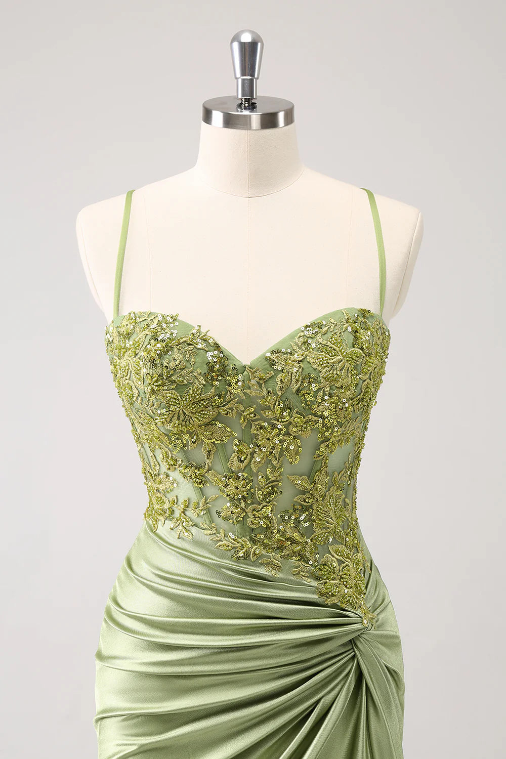 Amzcw Stylish Army Green Tight Lace Up Back Corset Sequin Homecoming Dress with Appliques
