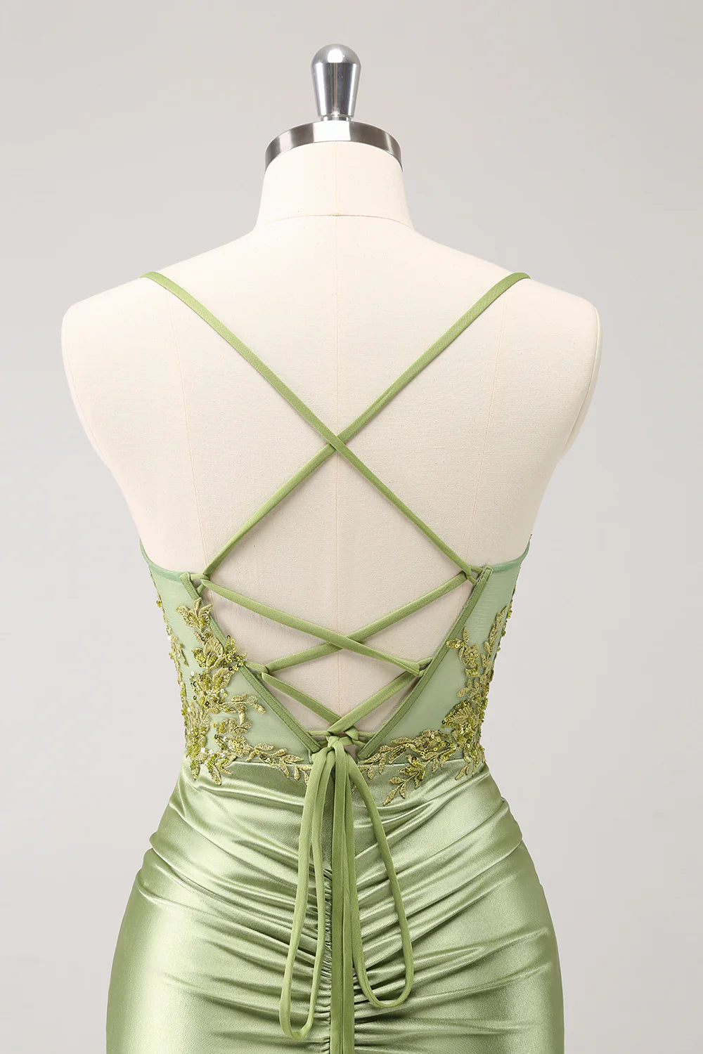 Amzcw Stylish Army Green Tight Lace Up Back Corset Sequin Homecoming Dress with Appliques
