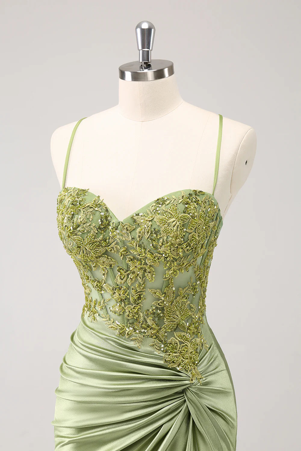 Amzcw Stylish Army Green Tight Lace Up Back Corset Sequin Homecoming Dress with Appliques