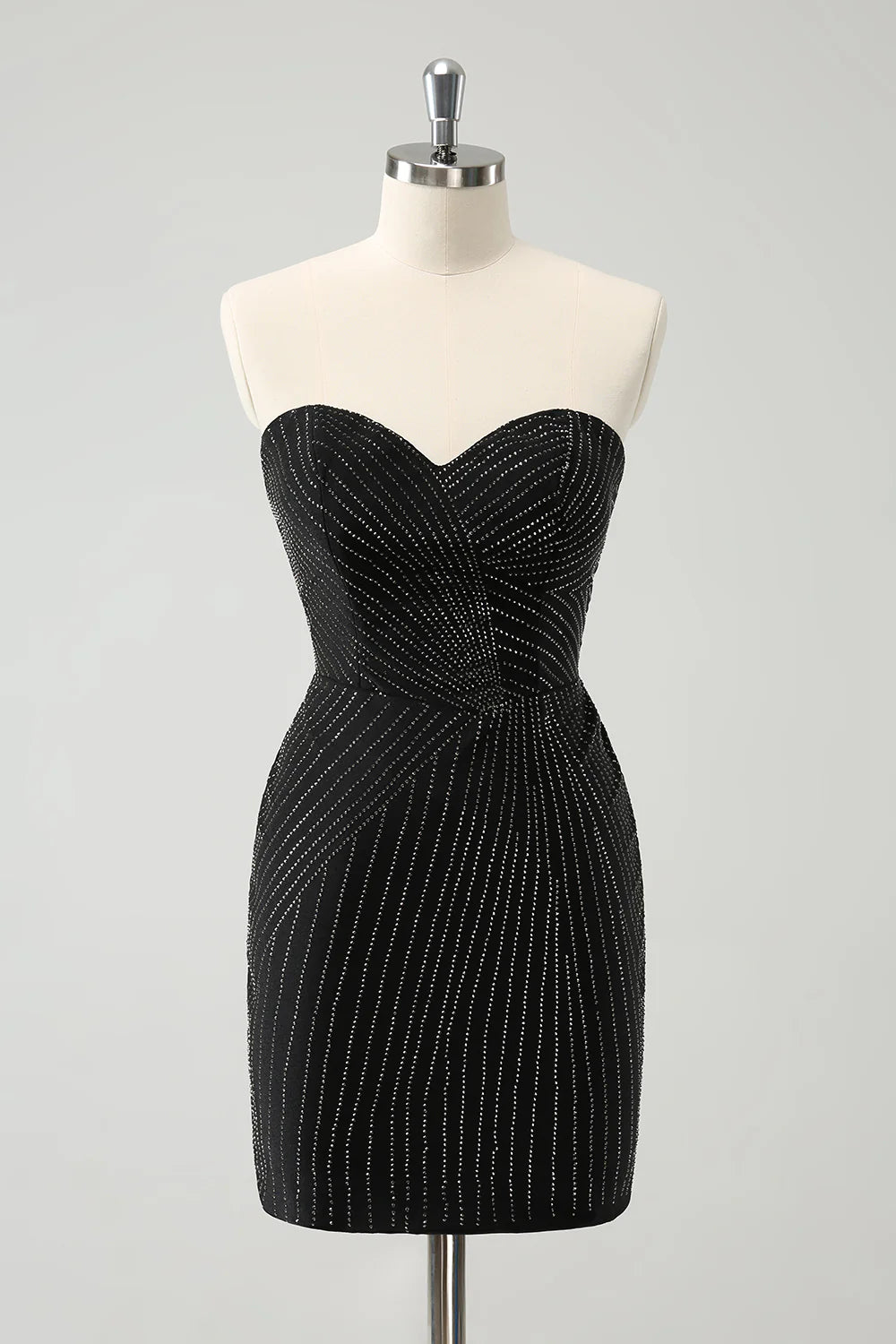 Amzcw Sparkly Black Tight Strapless Short Homecoming Dress with Beading