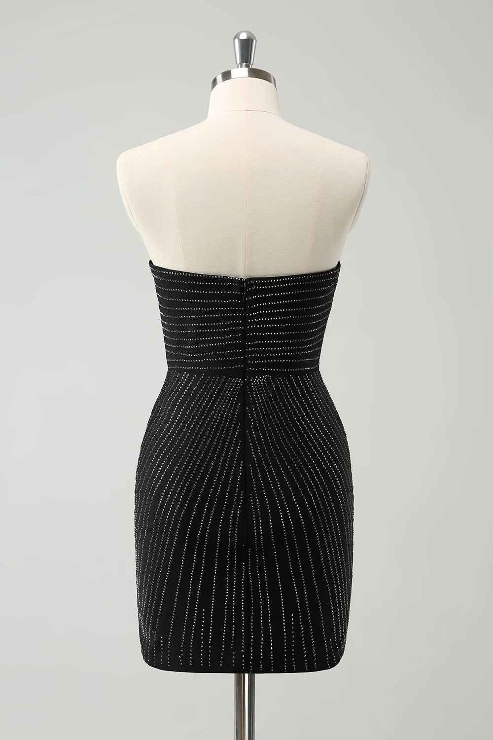 Amzcw Sparkly Black Tight Strapless Short Homecoming Dress with Beading
