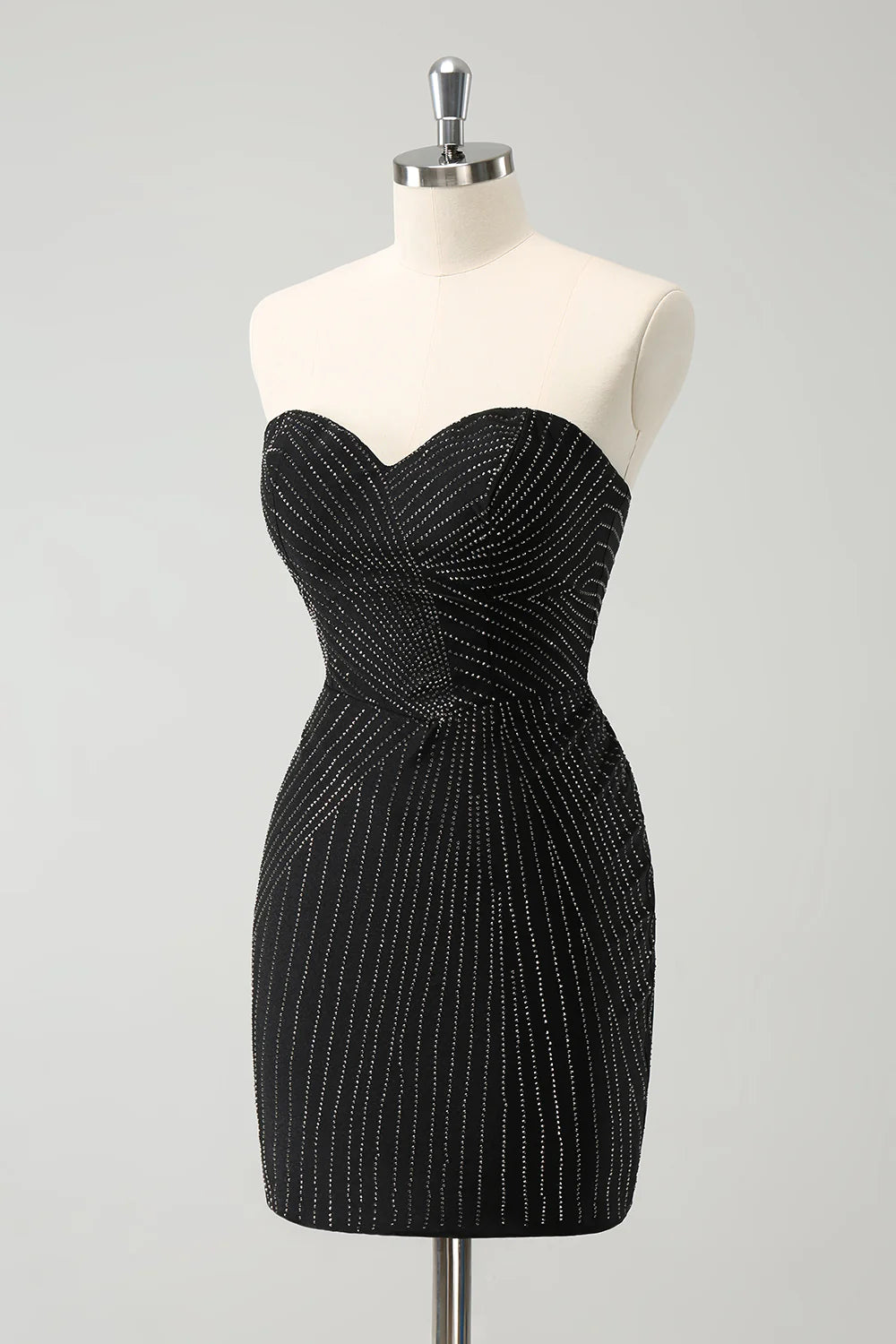 Amzcw Sparkly Black Tight Strapless Short Homecoming Dress with Beading