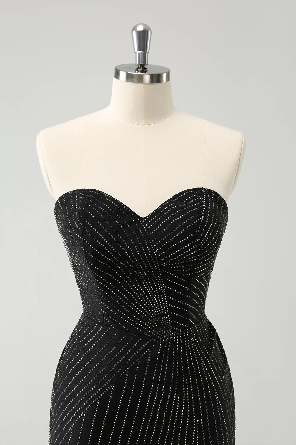 Amzcw Sparkly Black Tight Strapless Short Homecoming Dress with Beading
