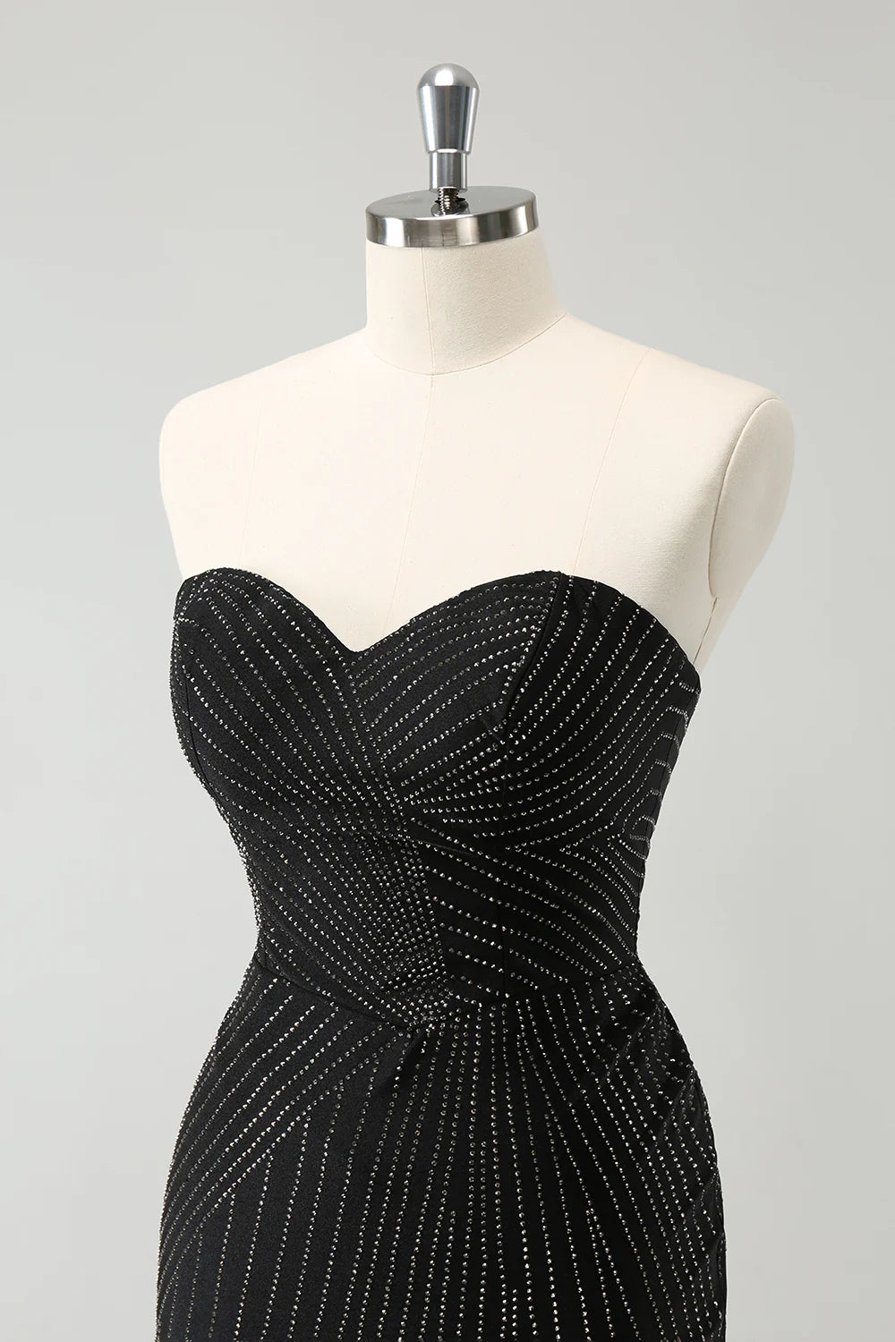 Amzcw Sparkly Black Tight Strapless Short Homecoming Dress with Beading