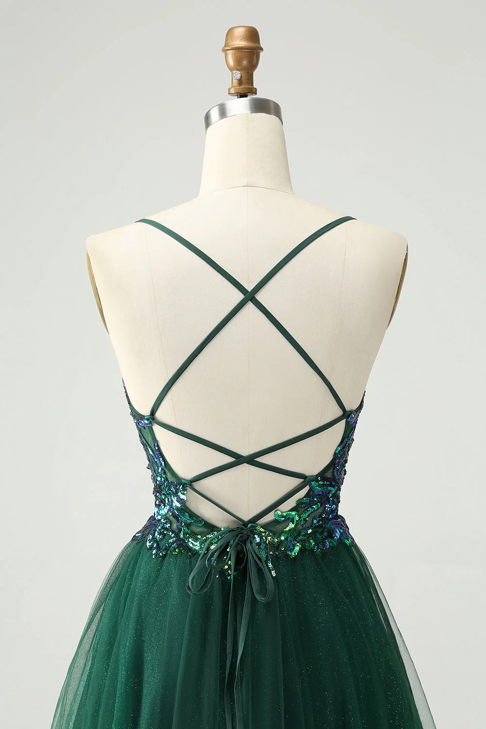 Amzcw Cute Dark Green A Line V Neck Sequin Short Homecoming Dress with Appliques