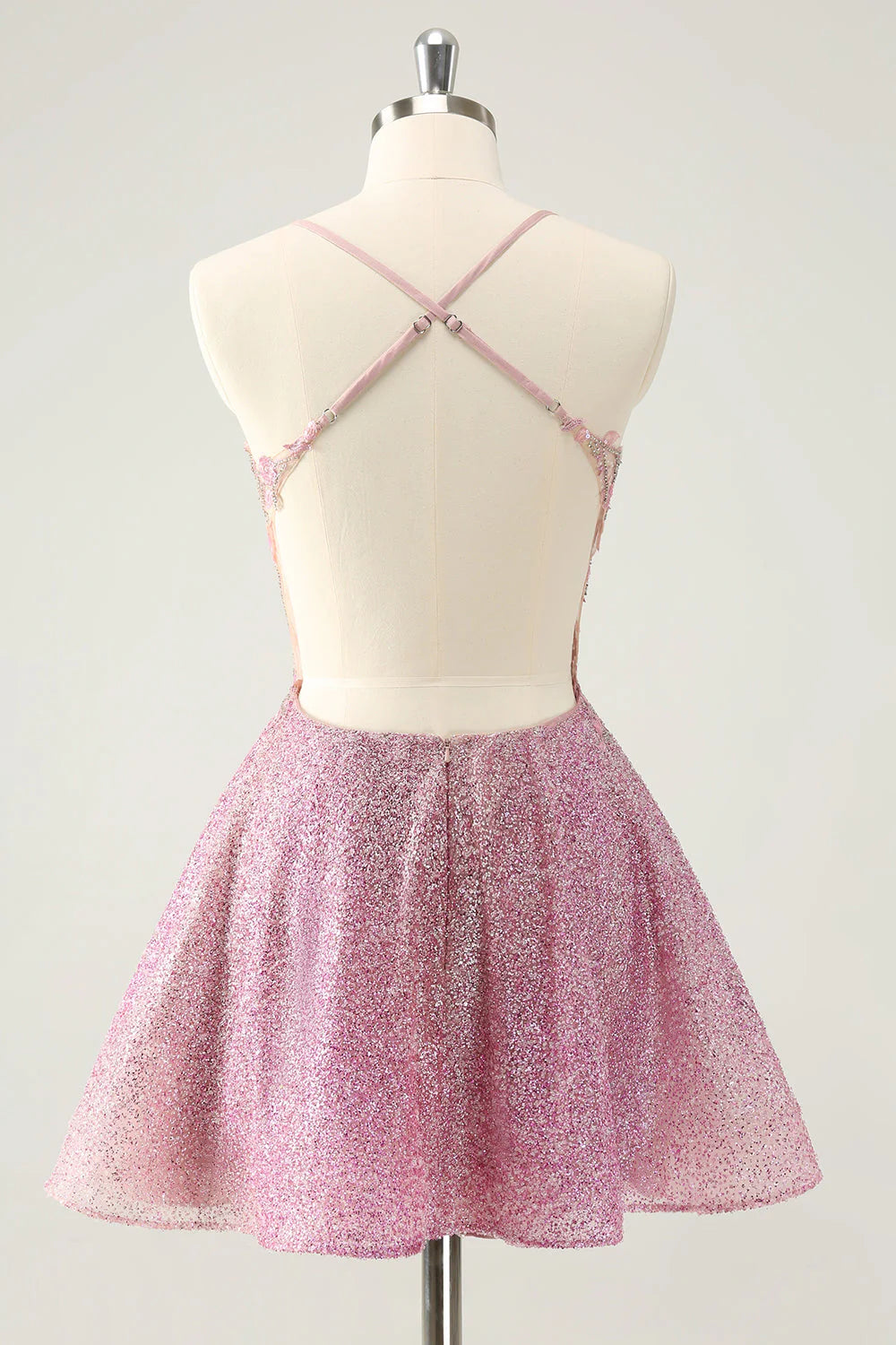 Amzcw Sparkly Dark Pink A Line Beaded Corset Short Homecoming Dress with Appliques
