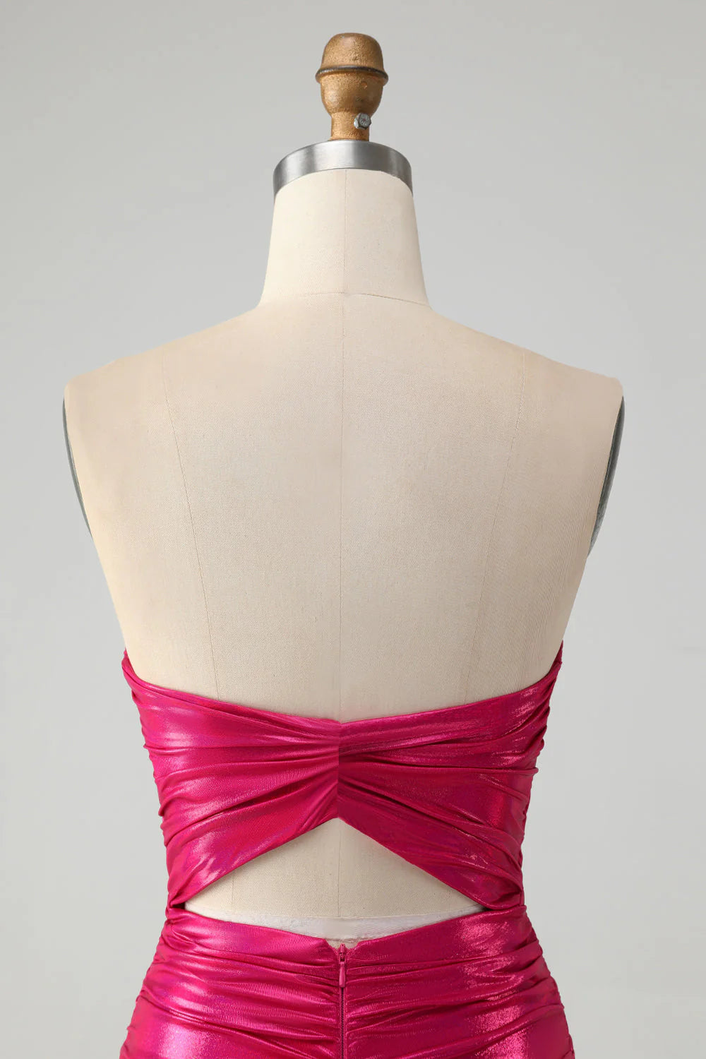 Amzcw Chic Strapless Keyhole Pleated Fuchsia Tight Metallic Homecoming Dress