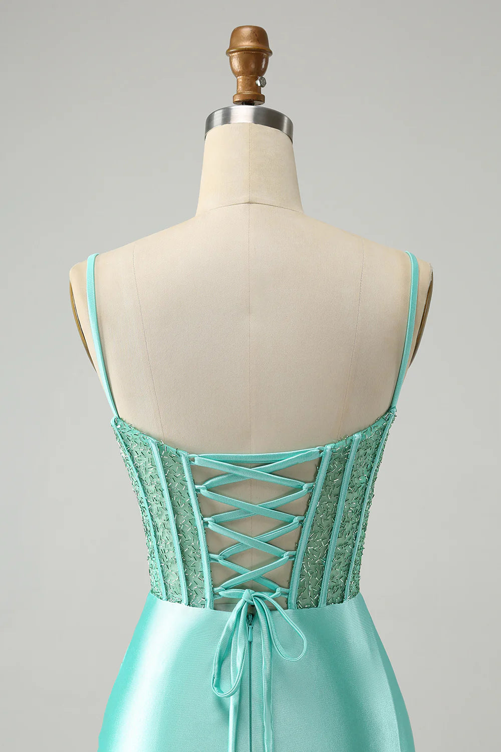 Amzcw Stylish Light Green Bodycon Lace Up Back Corset Short Homecoming Dress with Slit