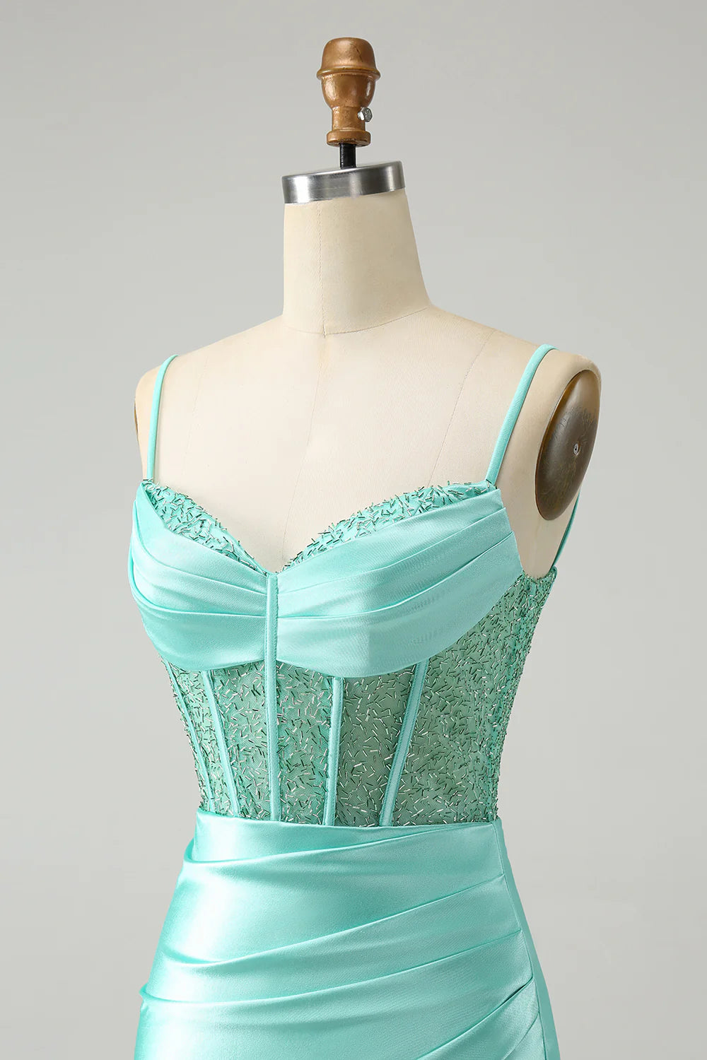 Amzcw Stylish Light Green Bodycon Lace Up Back Corset Short Homecoming Dress with Slit