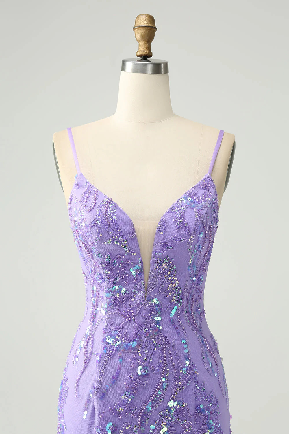 Amzcw Sparkly Purple Tight Spaghetti Straps Short Homecoming Dress with Sequins