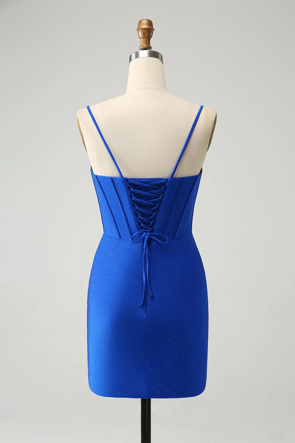 Amzcw Royal Blue Glitter Corset Spaghetti straps Tight Homecoming Dress with Beading