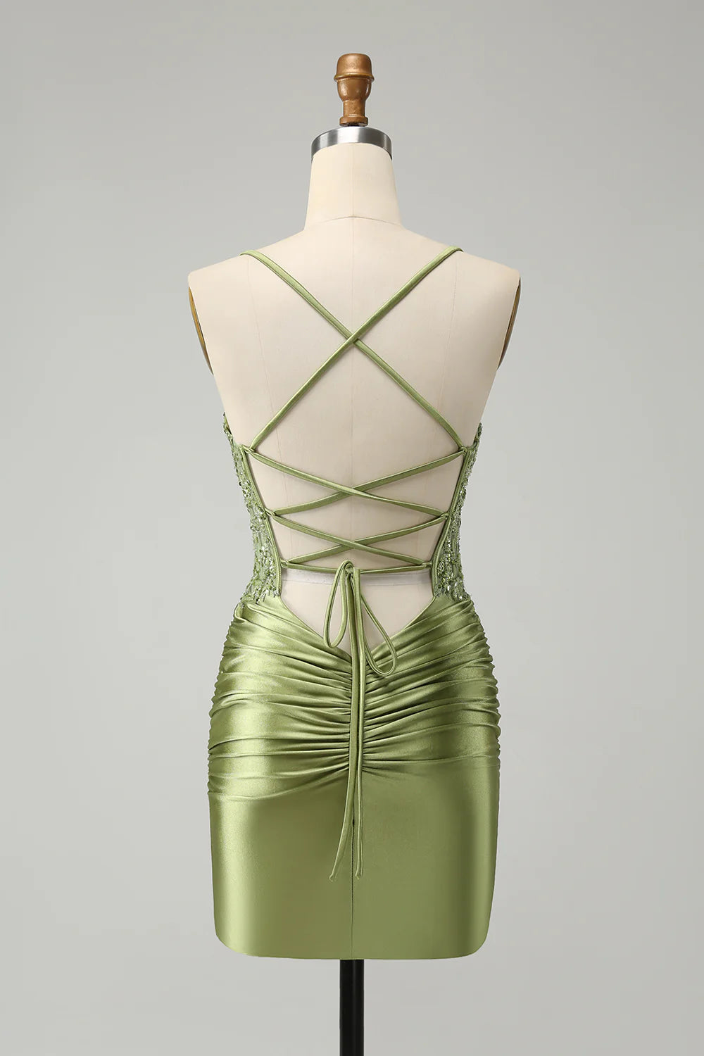 Amzcw Sparkly Light Green Spaghetti Straps Sequins Corset Homecoming Dress