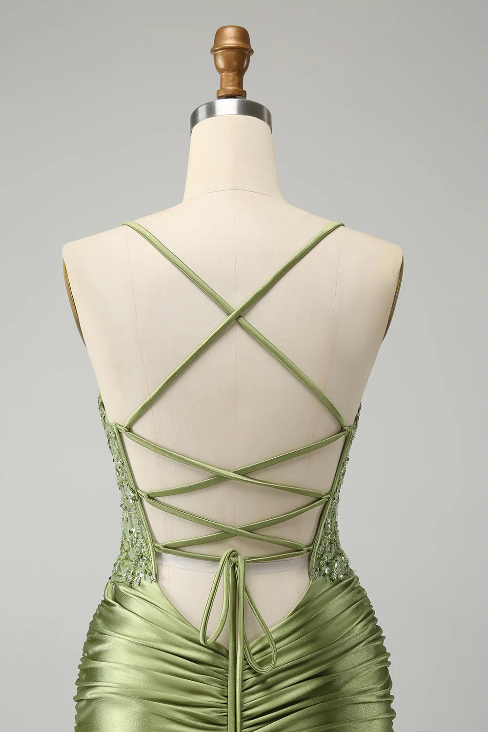 Amzcw Sparkly Light Green Spaghetti Straps Sequins Corset Homecoming Dress