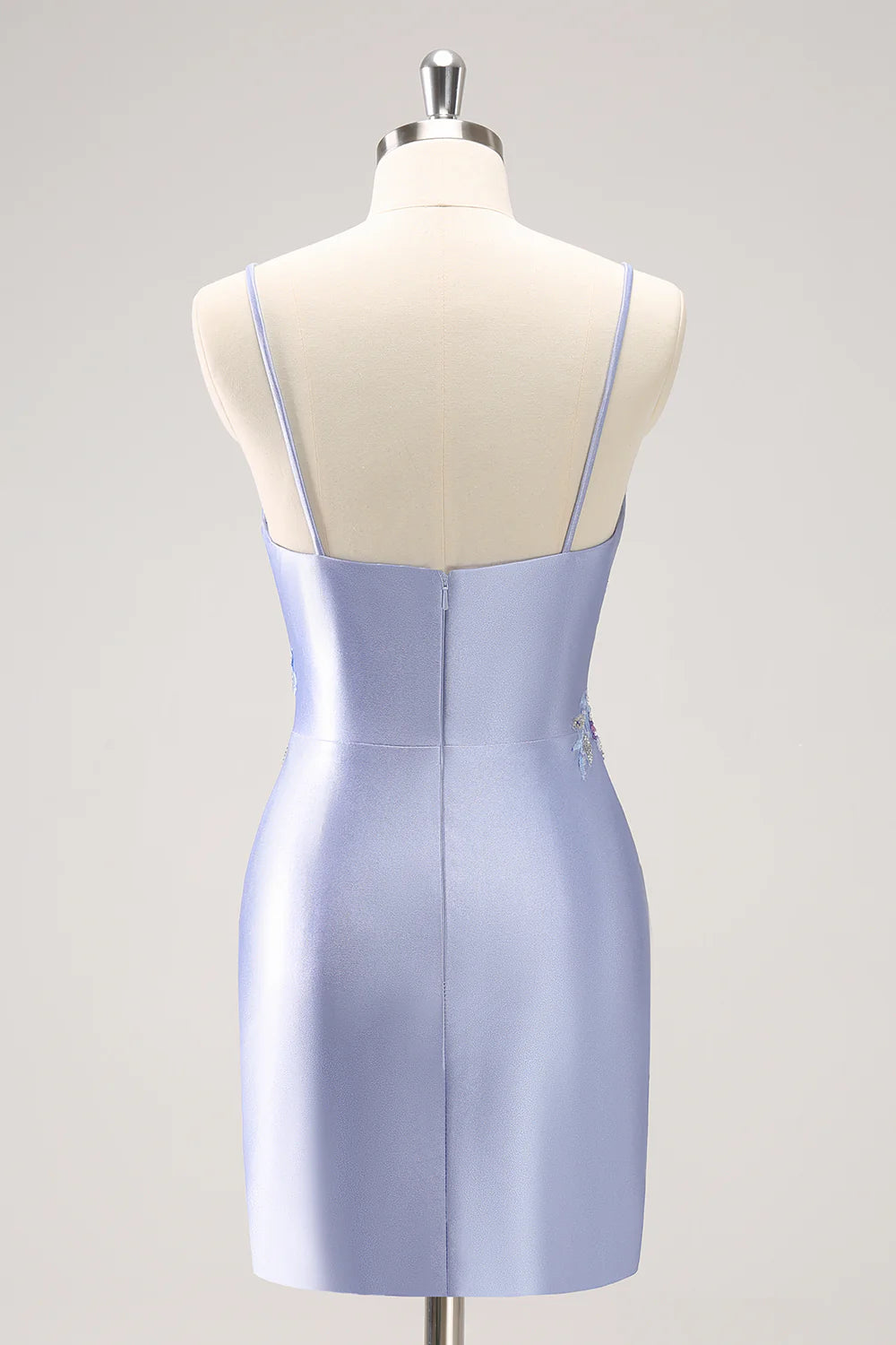 Amzcw Sparkly Blue Spaghetti Straps Corset Sequin Tight Homecoming Dress with Beading
