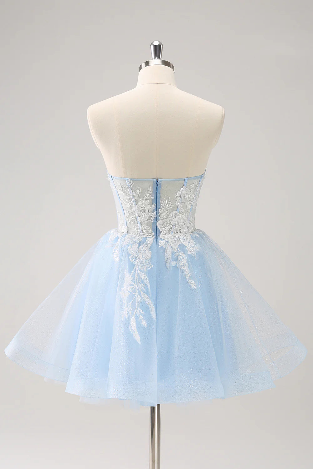 Amzcw Sparkly Blue A Line Corset Sequin Short Homecoming Dress with Appliques