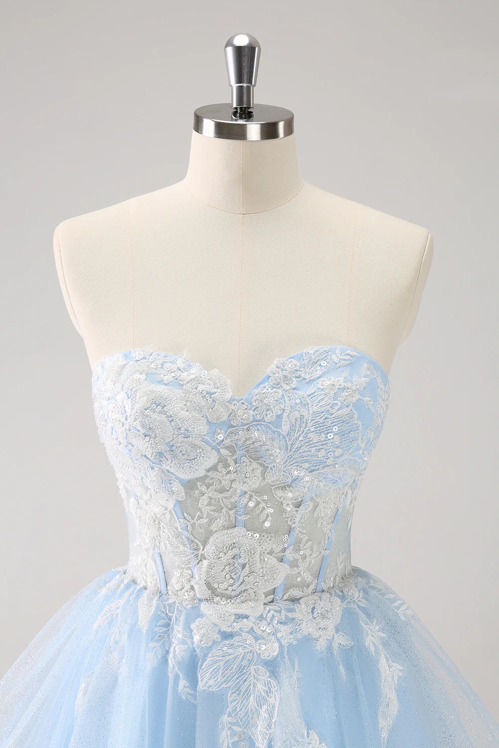 Amzcw Sparkly Blue A Line Corset Sequin Short Homecoming Dress with Appliques