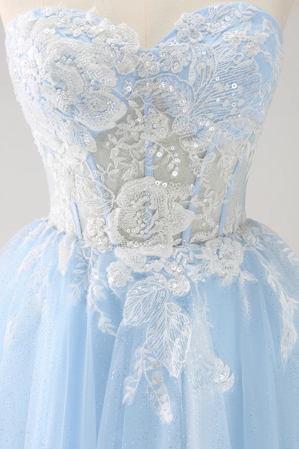 Amzcw Sparkly Blue A Line Corset Sequin Short Homecoming Dress with Appliques
