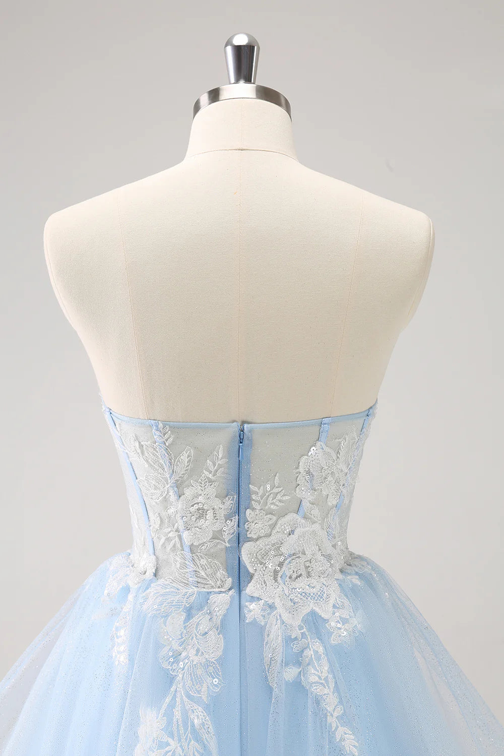 Amzcw Sparkly Blue A Line Corset Sequin Short Homecoming Dress with Appliques