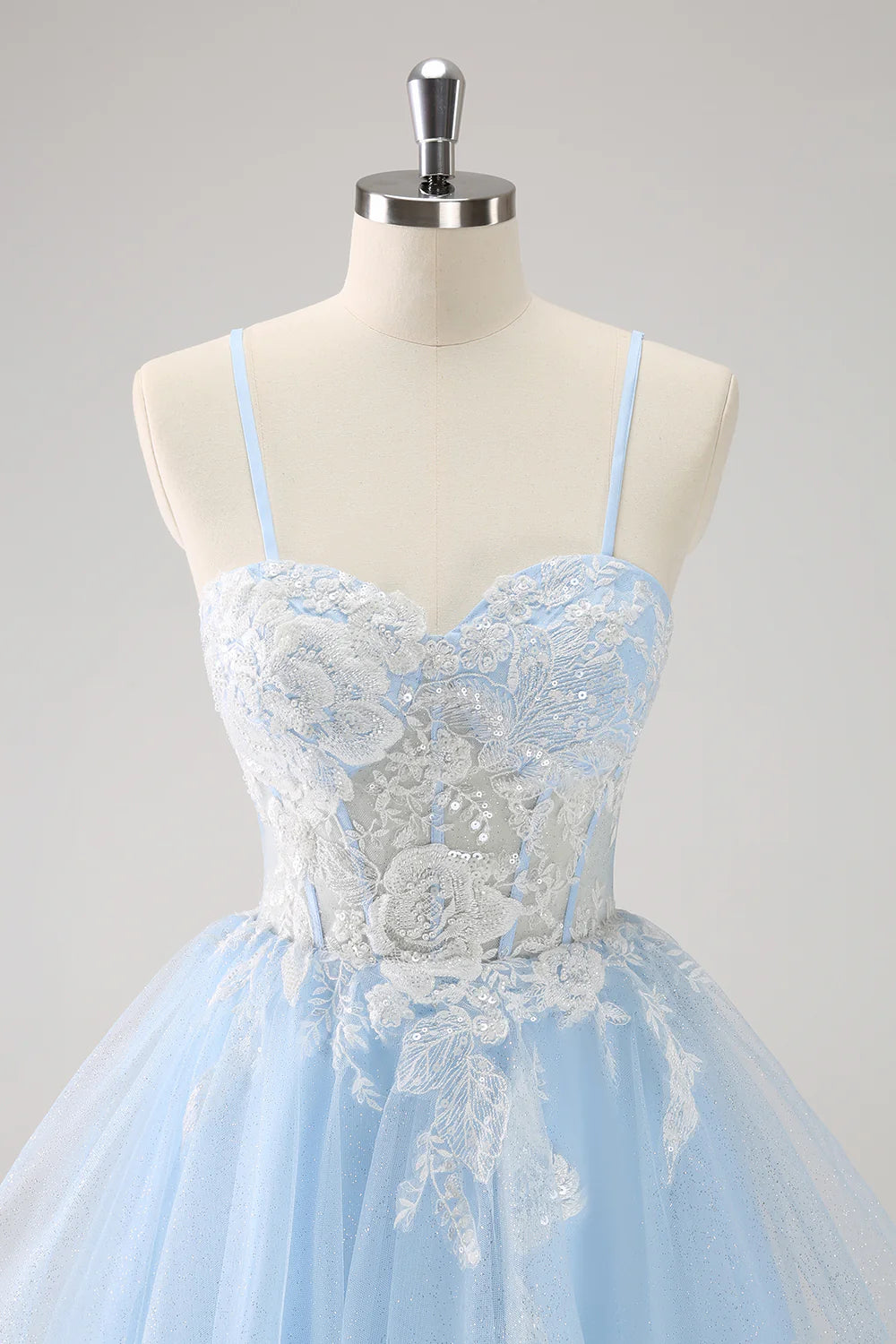 Amzcw Sparkly Blue A Line Corset Sequin Short Homecoming Dress with Appliques