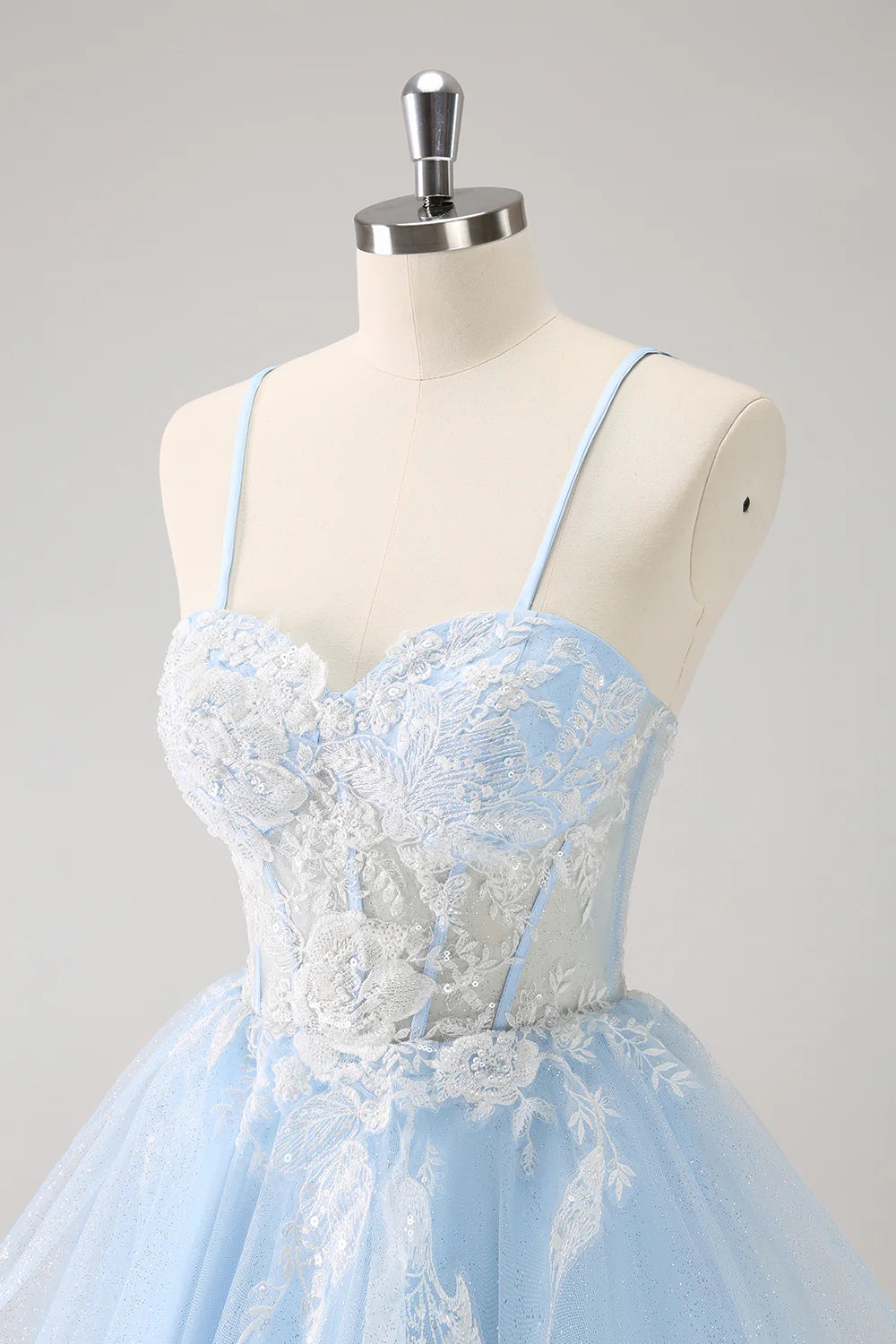 Amzcw Sparkly Blue A Line Corset Sequin Short Homecoming Dress with Appliques