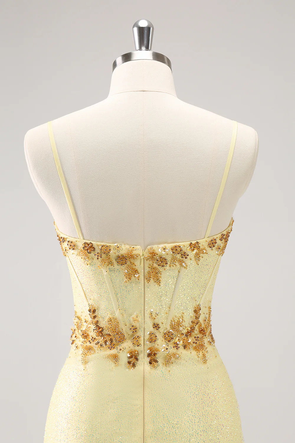 Amzcw Sparkly Yellow Bodycon Corset Short Homecoming Dress with Beading